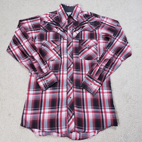 Ely Cattleman Pearl Snap Western Shirt Men S Red Black Embroidered Southwest - Picture 2 of 11